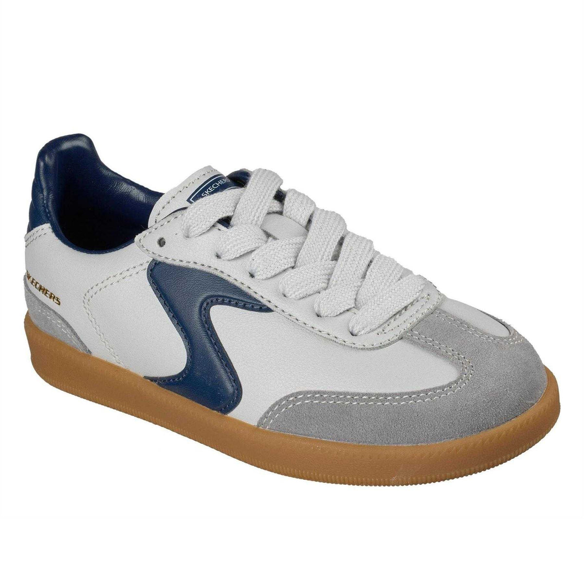 White-Navy - Pack Shot - Skechers Boys Hotshot Varsity Leather Trainers