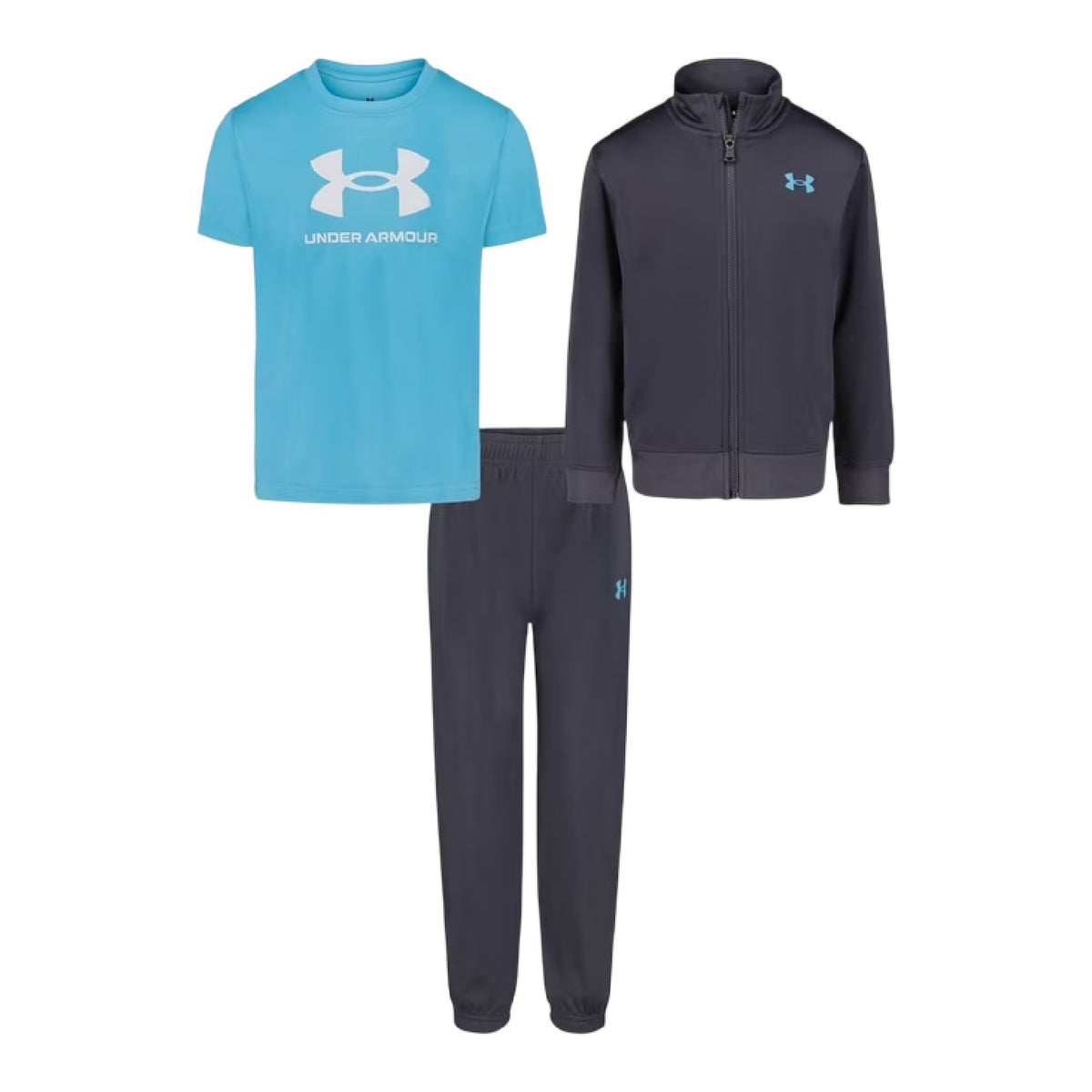 Grey-Blue - Front - Under Armour Childrens-Kids Brawler Tracksuit Set
