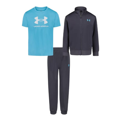 Grey-Blue - Front - Under Armour Childrens-Kids Brawler Tracksuit Set