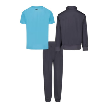 Grey-Blue - Back - Under Armour Childrens-Kids Brawler Tracksuit Set