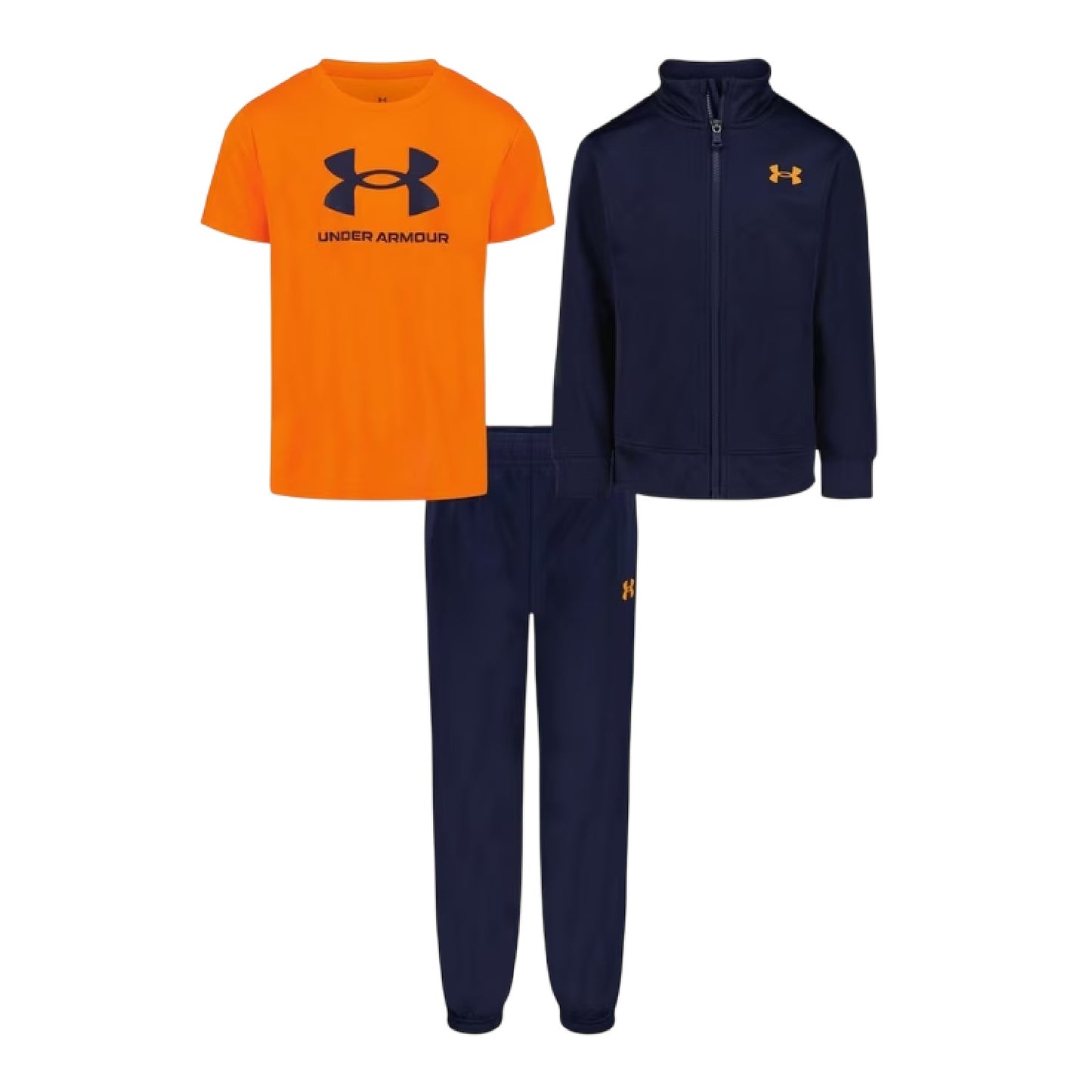 Navy-Orange - Front - Under Armour Childrens-Kids Brawler Tracksuit Set