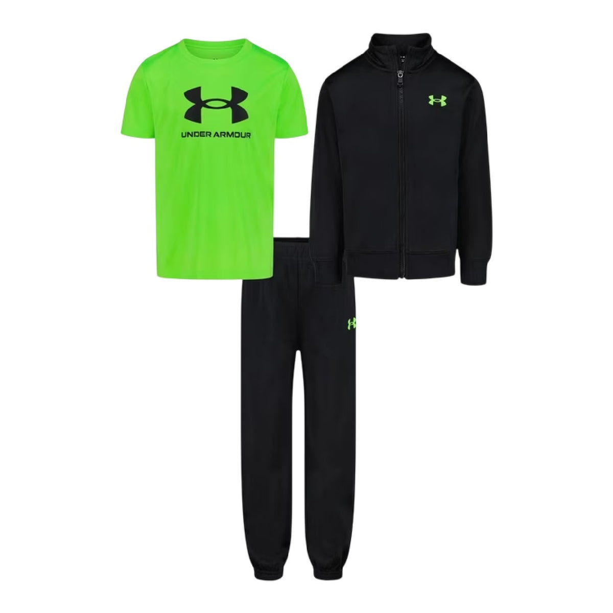 Black-Green - Front - Under Armour Childrens-Kids Brawler Tracksuit Set