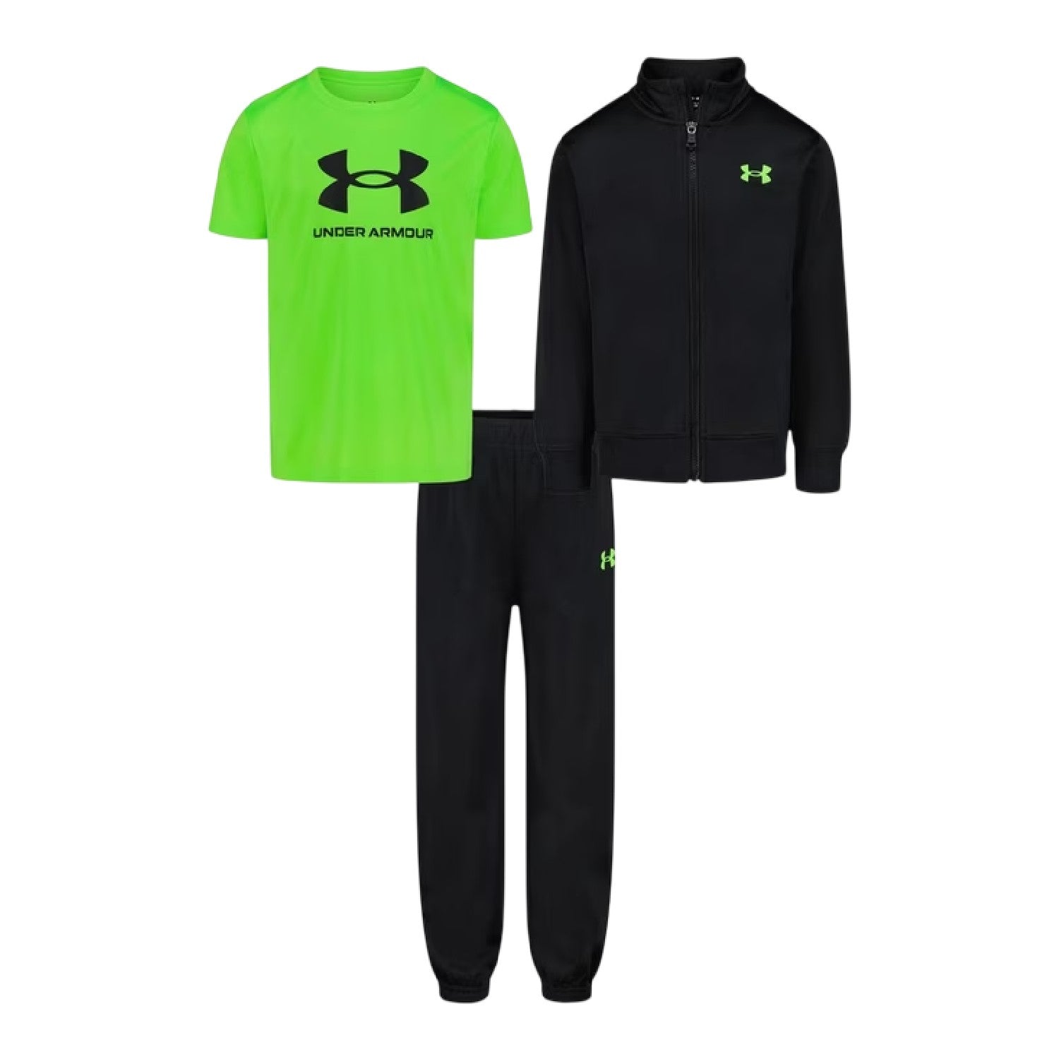 Black-Green - Front - Under Armour Childrens-Kids Brawler Tracksuit Set