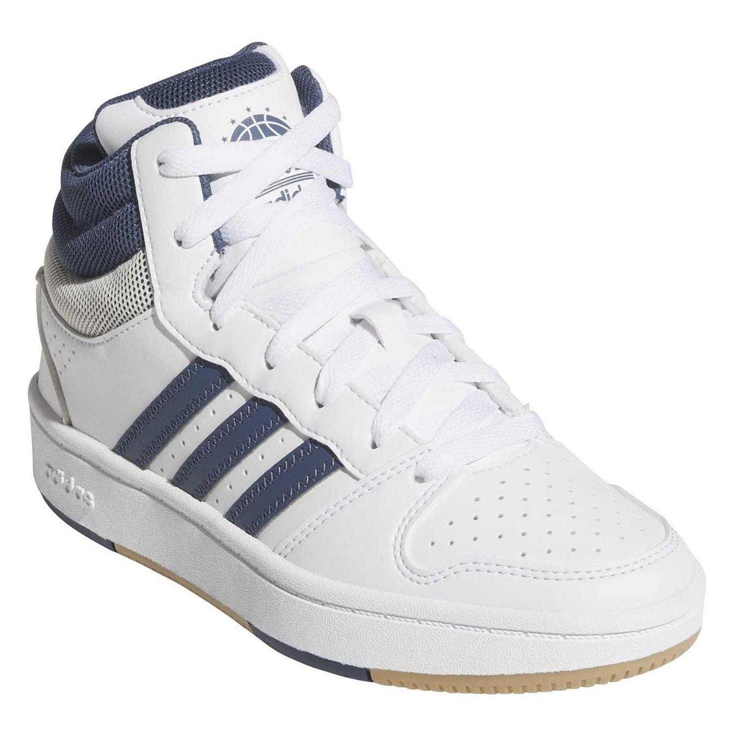 White - Pack Shot - Adidas Childrens-Kids Hoops 3 Stripes High Top Trainers