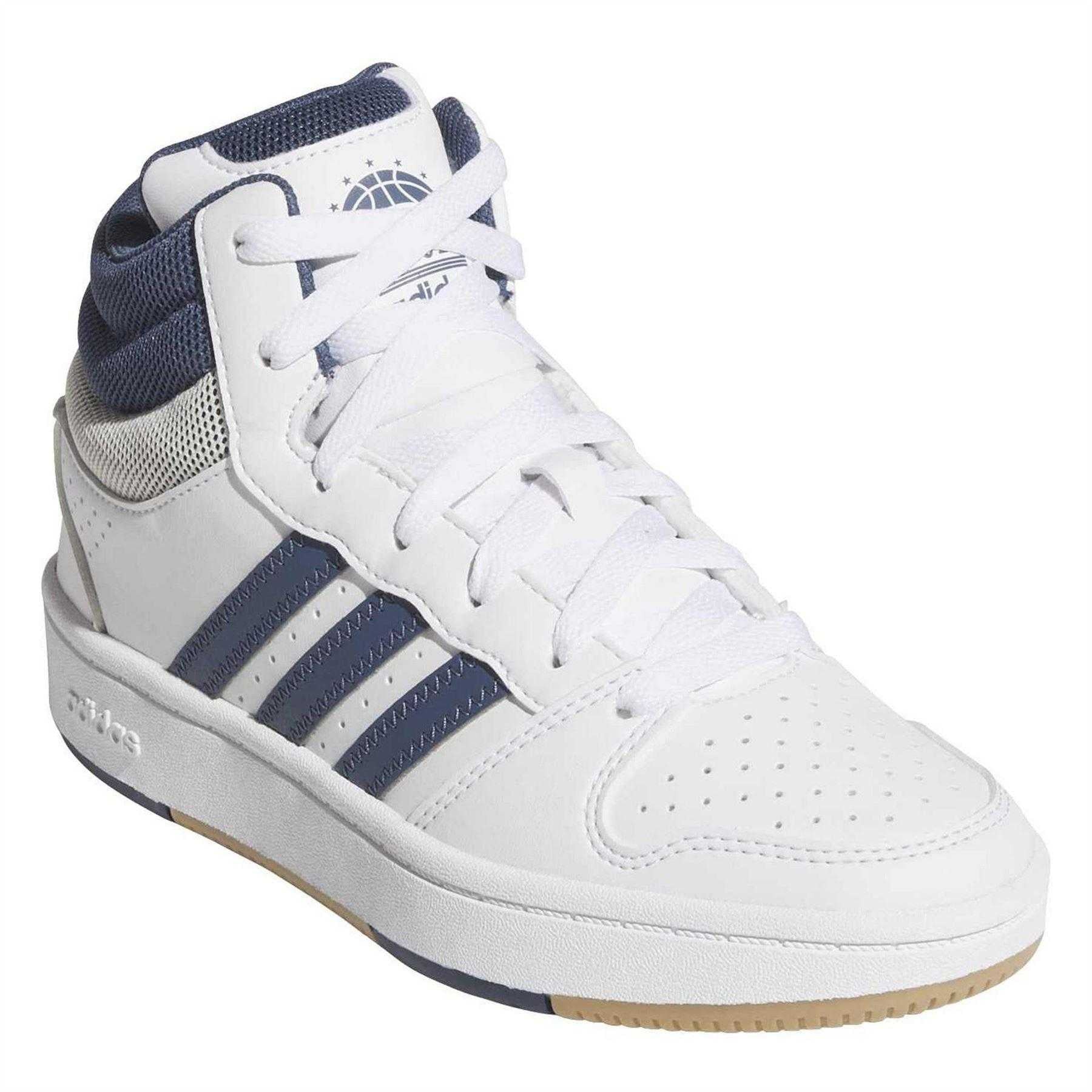 White - Pack Shot - Adidas Childrens-Kids Hoops 3 Stripes High Top Trainers