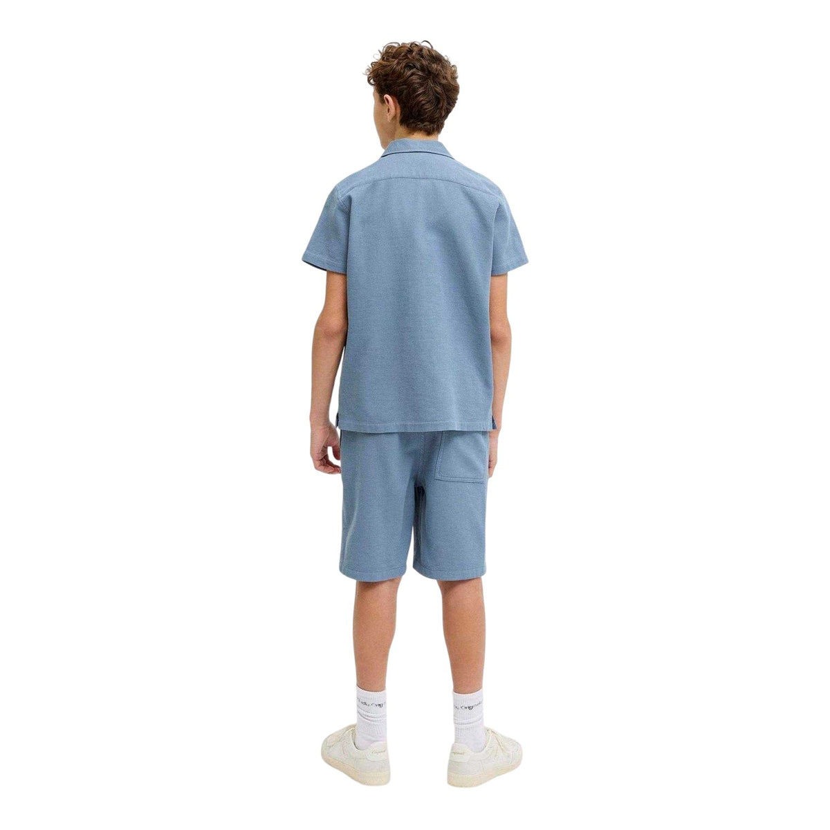 Blue Mirage - Back - Jack And Jones Boys Plain Waffle Top & Bottom Set