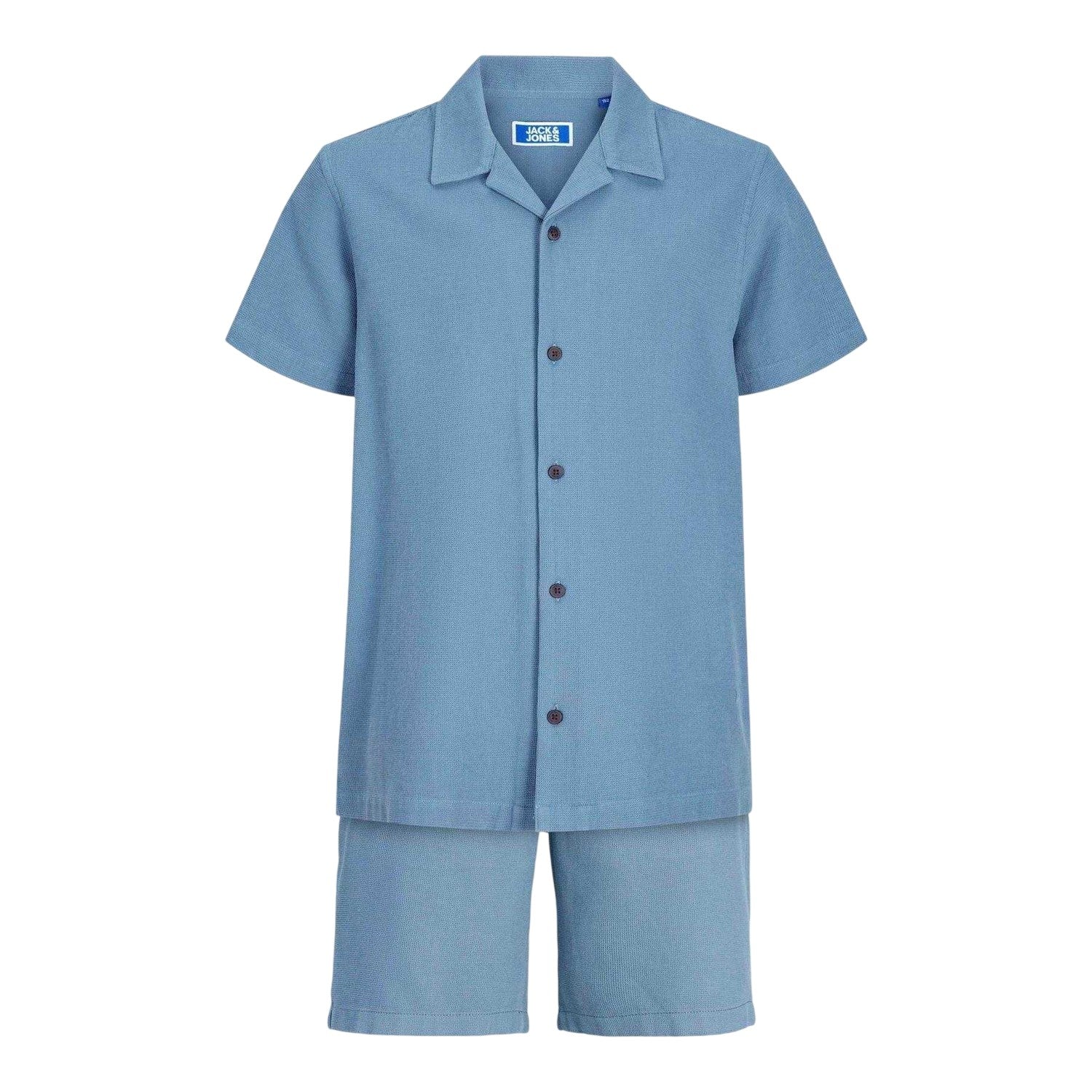 Blue Mirage - Front - Jack And Jones Boys Plain Waffle Top & Bottom Set
