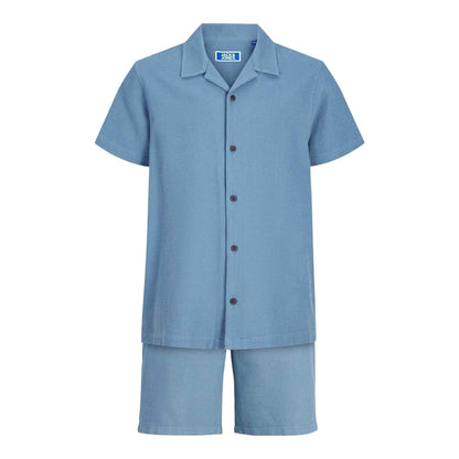 Blue Mirage - Front - Jack And Jones Boys Plain Waffle Top & Bottom Set