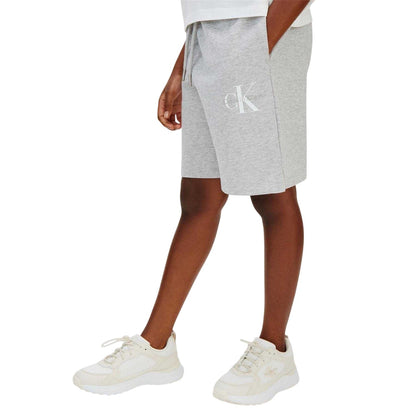 Grey - Side - Calvin Klein Childrens-Kids Monogram Sweat Shorts