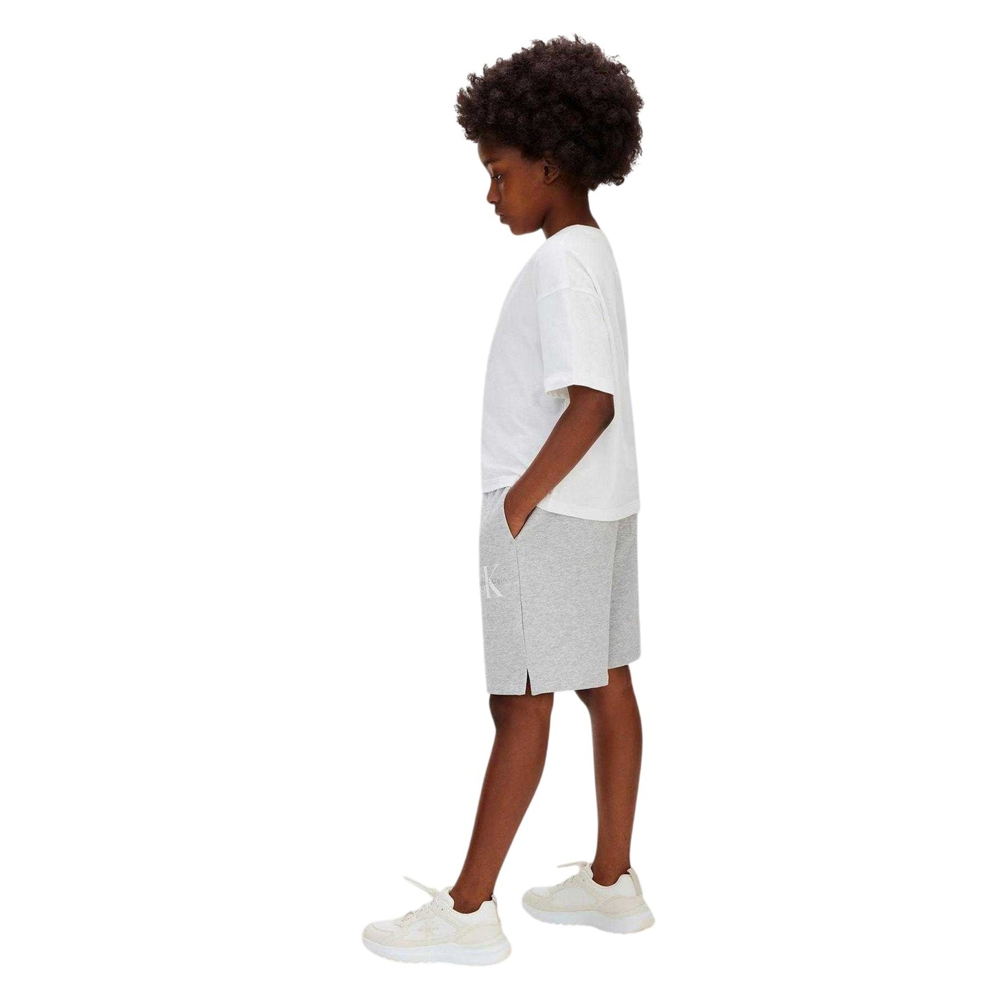 Grey - Pack Shot - Calvin Klein Childrens-Kids Monogram Sweat Shorts