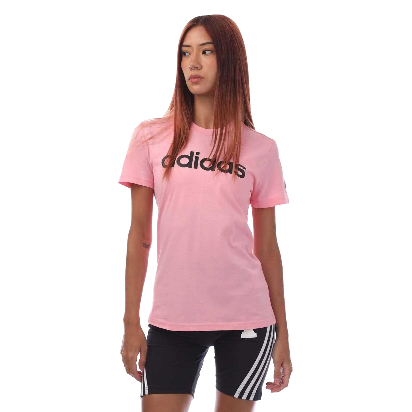 Pink-Black - Front - Adidas Womens-Ladies Essentials Logo Slim T-Shirt