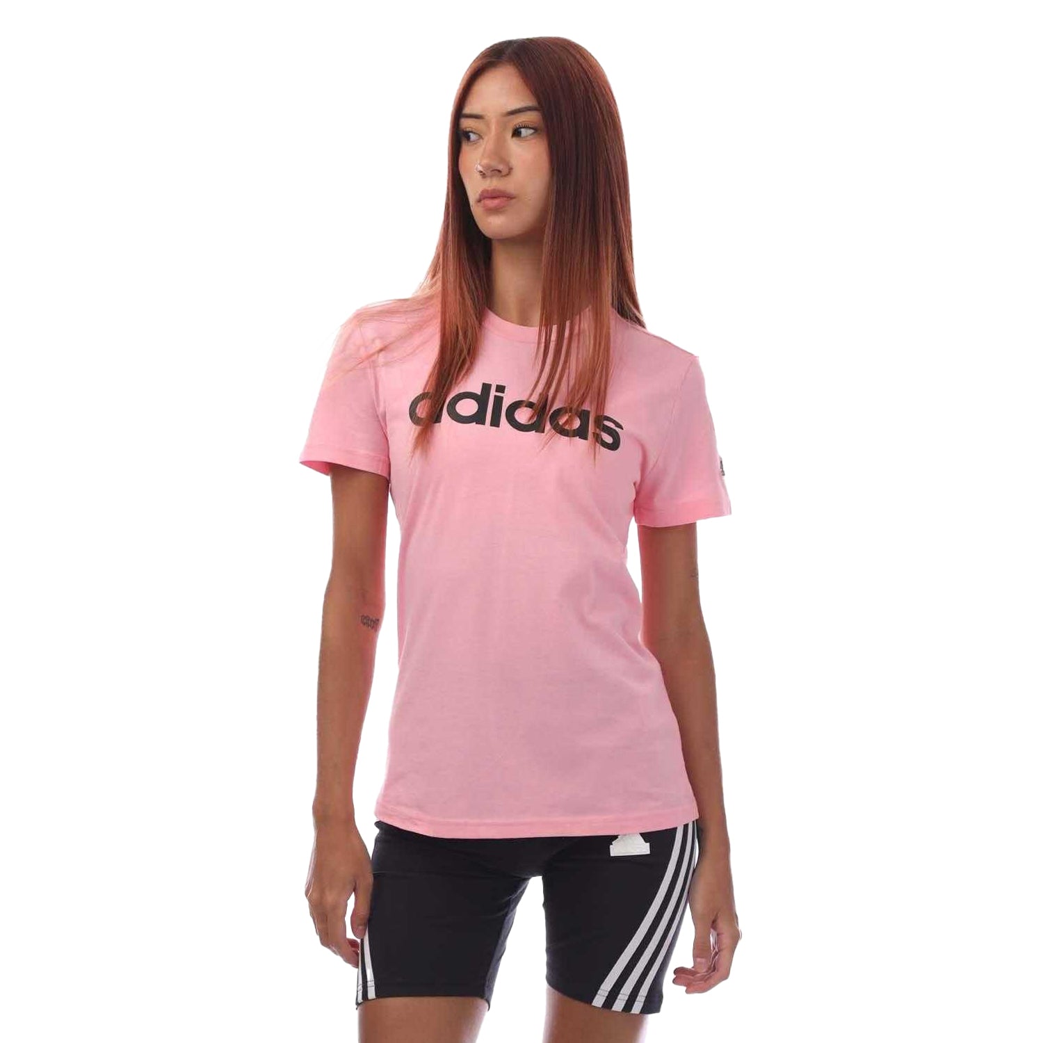 Pink-Black - Front - Adidas Womens-Ladies Essentials Logo Slim T-Shirt