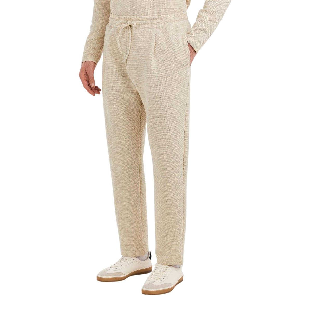 Ecru - Lifestyle - Prevu Mens Drawstring Waist Straight Trousers