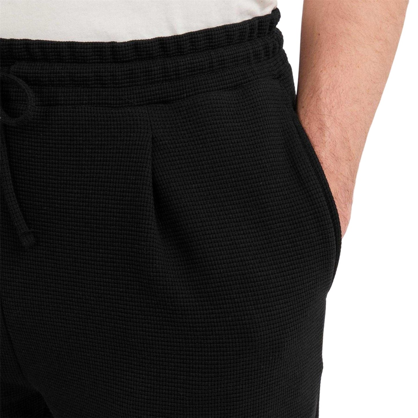 Black - Side - Prevu Mens Drawstring Waist Straight Trousers