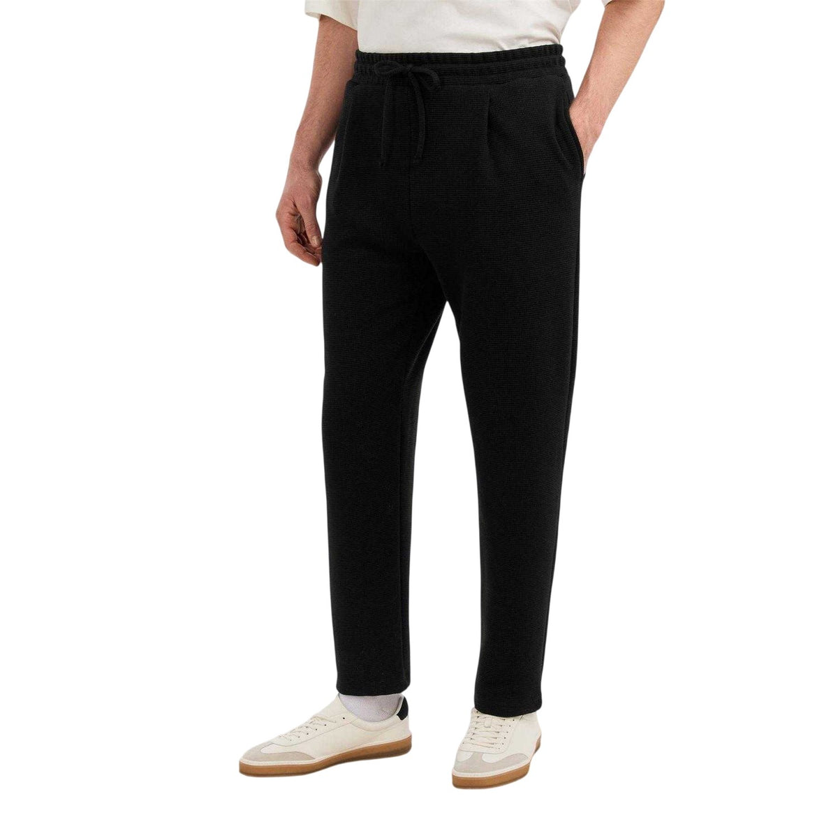 Black - Lifestyle - Prevu Mens Drawstring Waist Straight Trousers
