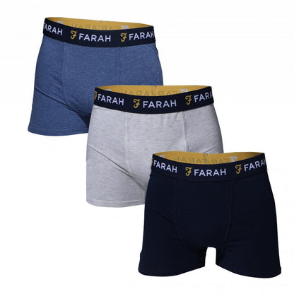 Navy-Grey-Black - Front - Farah Mens Lomli Boxer Shorts (Pack of 3)