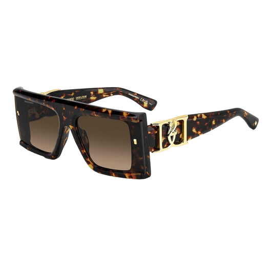 Havana - Front - DSquared2 Womens-Ladies Flat Top Rectangular Sunglasses