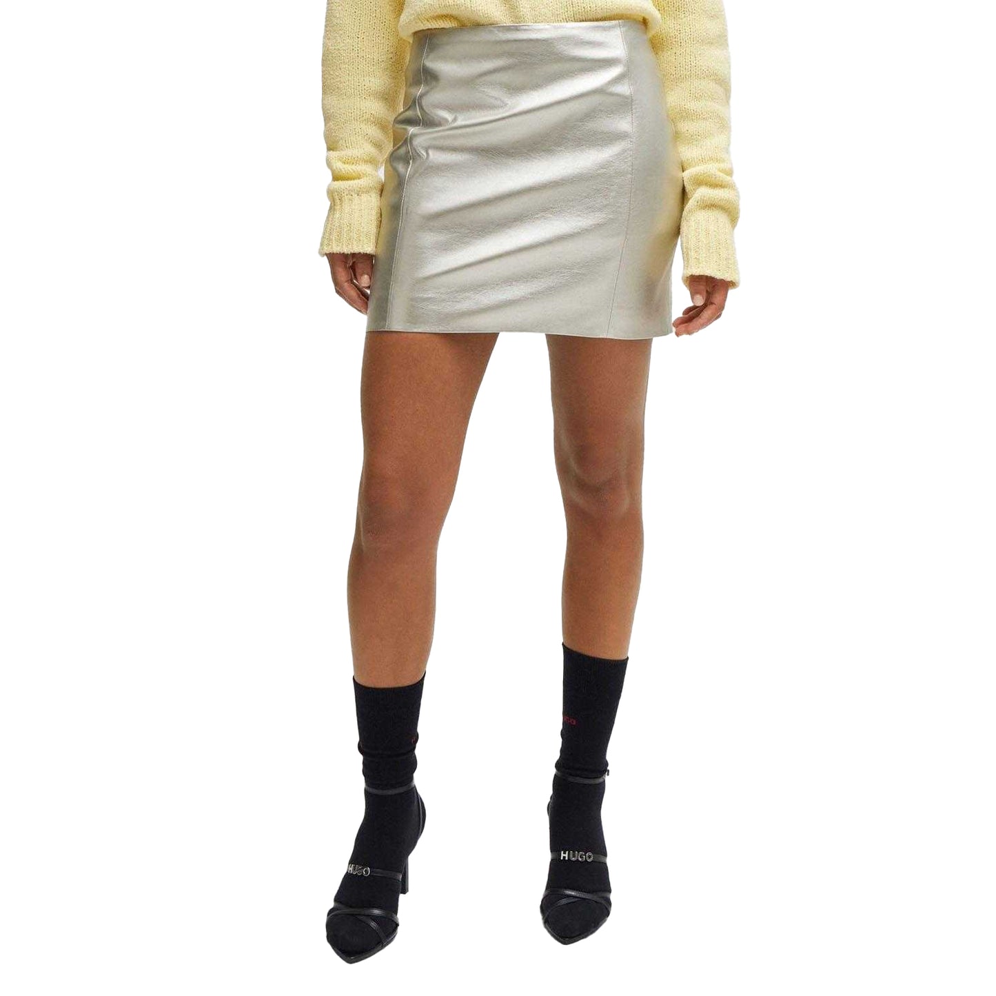 Silver - Side - Hugo Womens-Ladies Rusine-1 Regular Mini Skirt