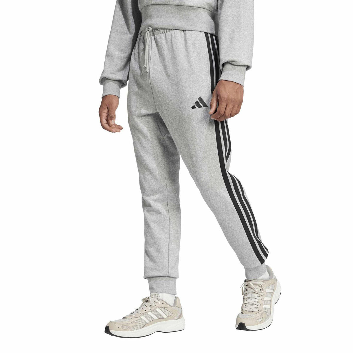 Grey-Black - Pack Shot - Adidas Mens 3S 3 Stripes Relaxed Fit Joggers
