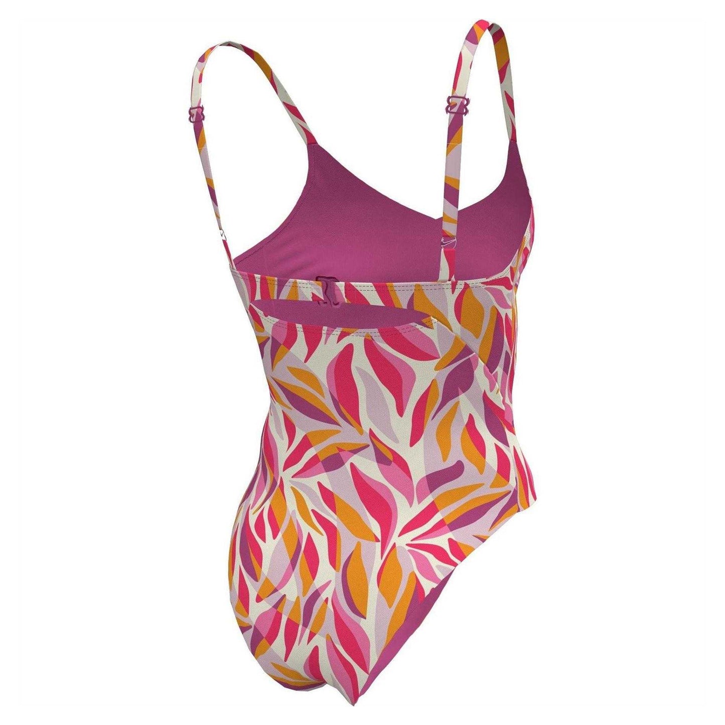 Desert Pink - Back - Nike Womens-Ladies Leaf Print One Piece Swimsuit