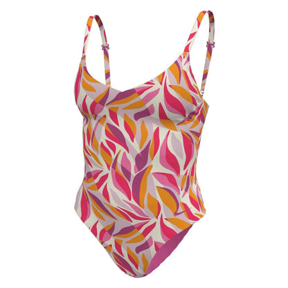 Desert Pink - Side - Nike Womens-Ladies Leaf Print One Piece Swimsuit