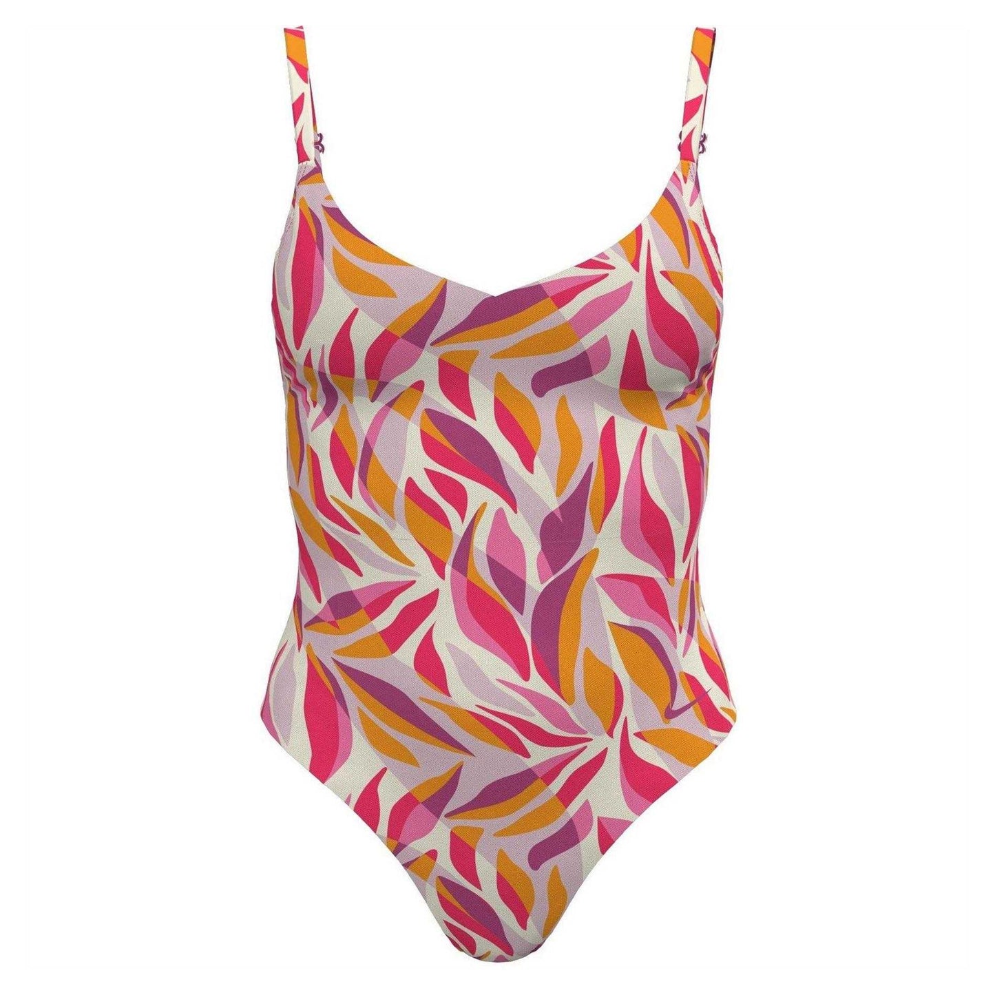 Desert Pink - Front - Nike Womens-Ladies Leaf Print One Piece Swimsuit