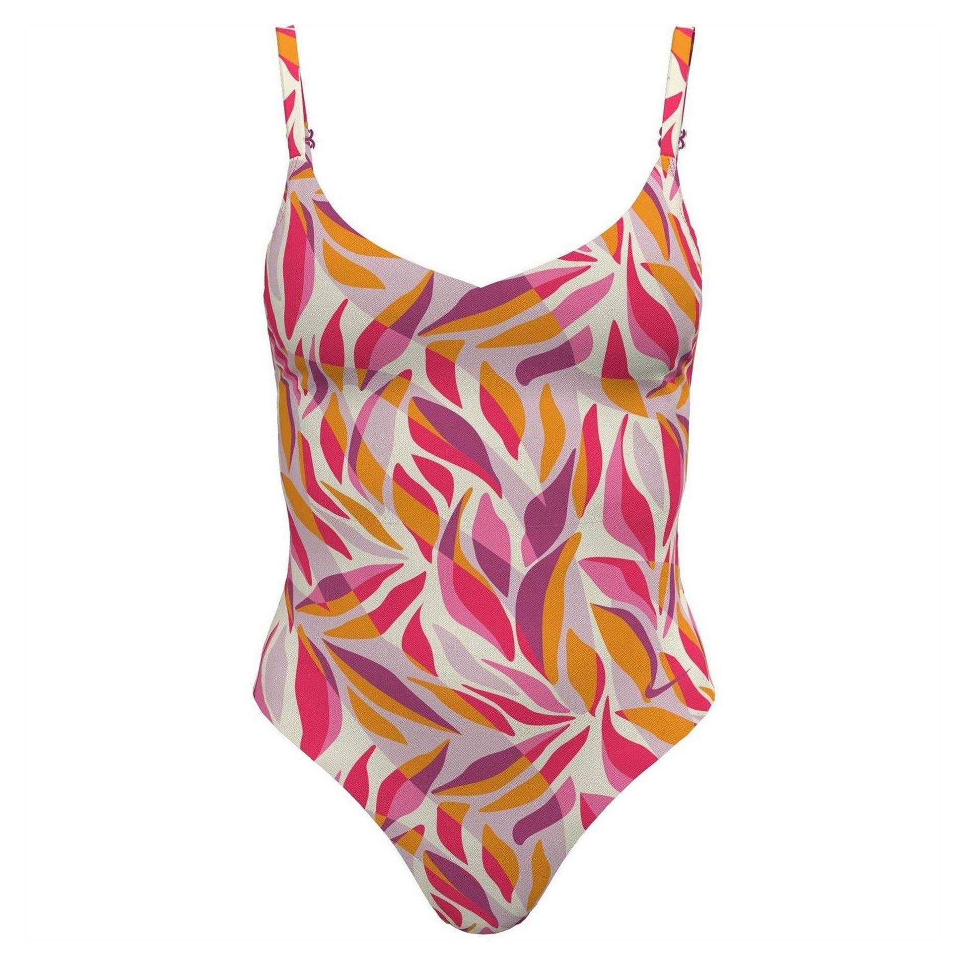 Desert Pink - Front - Nike Womens-Ladies Leaf Print One Piece Swimsuit