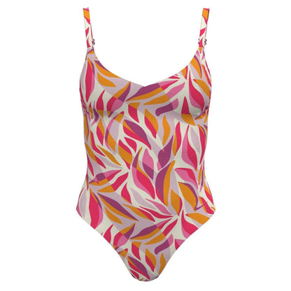 Desert Pink - Front - Nike Womens-Ladies Leaf Print One Piece Swimsuit
