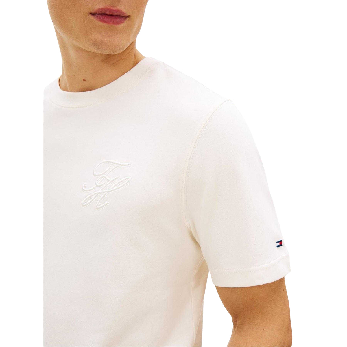 Ivory-Petal - Side - Tommy Hilfiger Mens Embroidered Logo Interlock T-Shirt