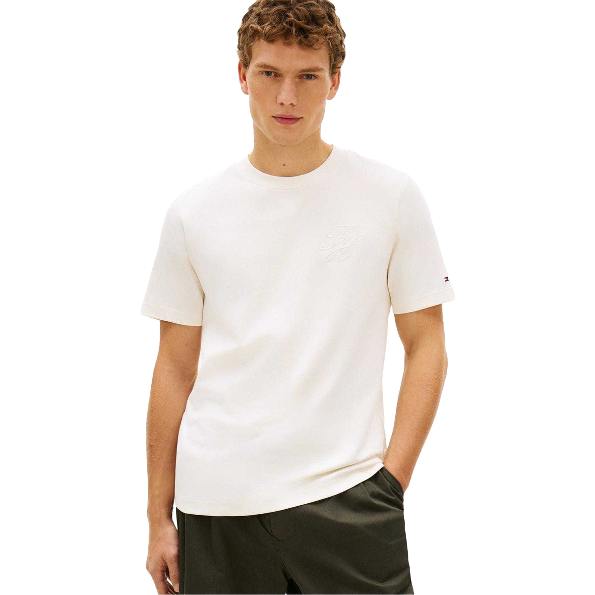 Ivory-Petal - Lifestyle - Tommy Hilfiger Mens Embroidered Logo Interlock T-Shirt