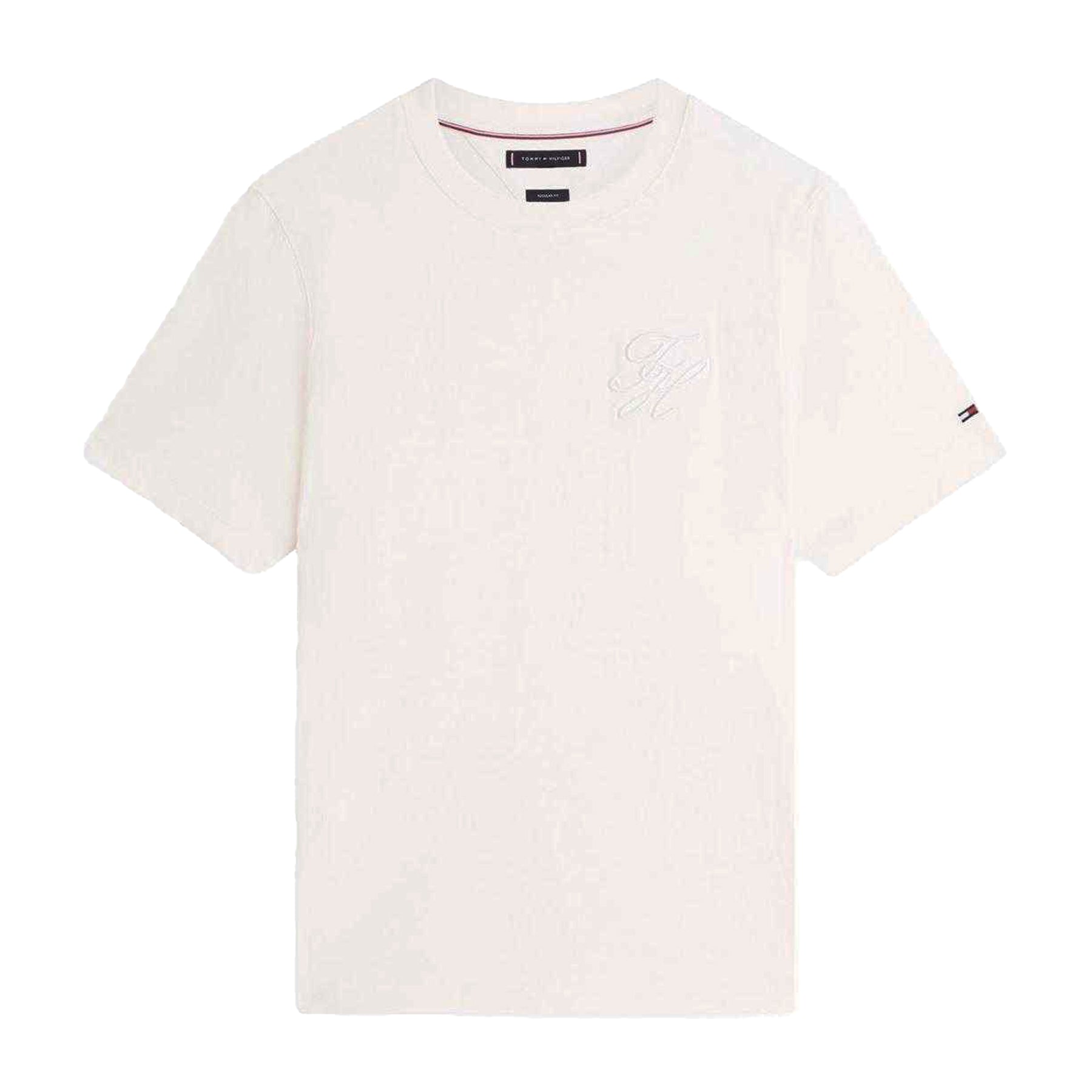 Ivory-Petal - Front - Tommy Hilfiger Mens Embroidered Logo Interlock T-Shirt