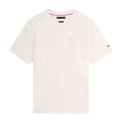 Ivory-Petal - Front - Tommy Hilfiger Mens Embroidered Logo Interlock T-Shirt
