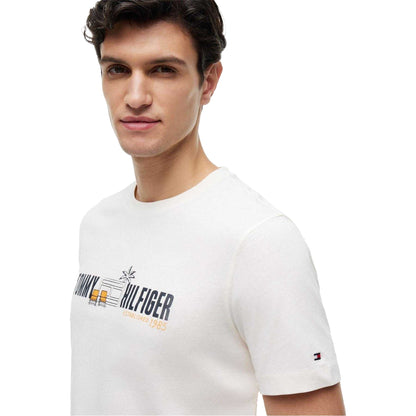 White-Blue - Front - Tommy Hilfiger Mens Summer Chest Print Regular T-Shirt