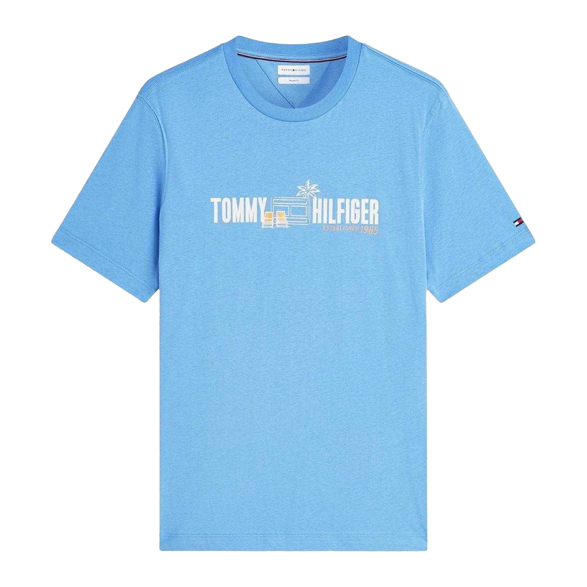 White-Blue - Back - Tommy Hilfiger Mens Summer Chest Print Regular T-Shirt