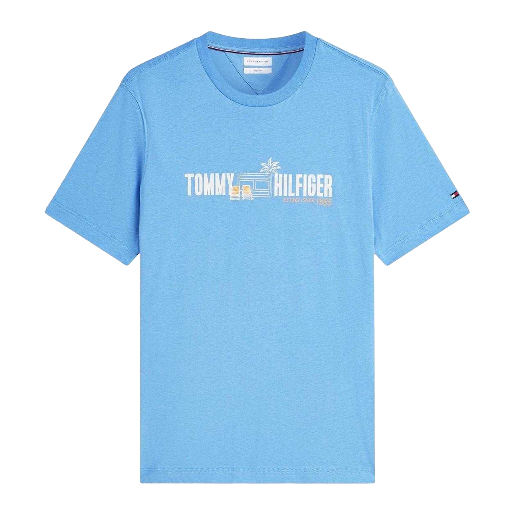 White-Blue - Back - Tommy Hilfiger Mens Summer Chest Print Regular T-Shirt