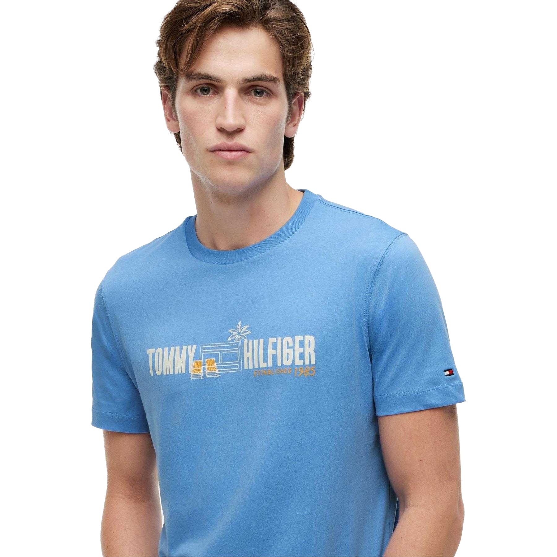 White-Blue - Lifestyle - Tommy Hilfiger Mens Summer Chest Print Regular T-Shirt