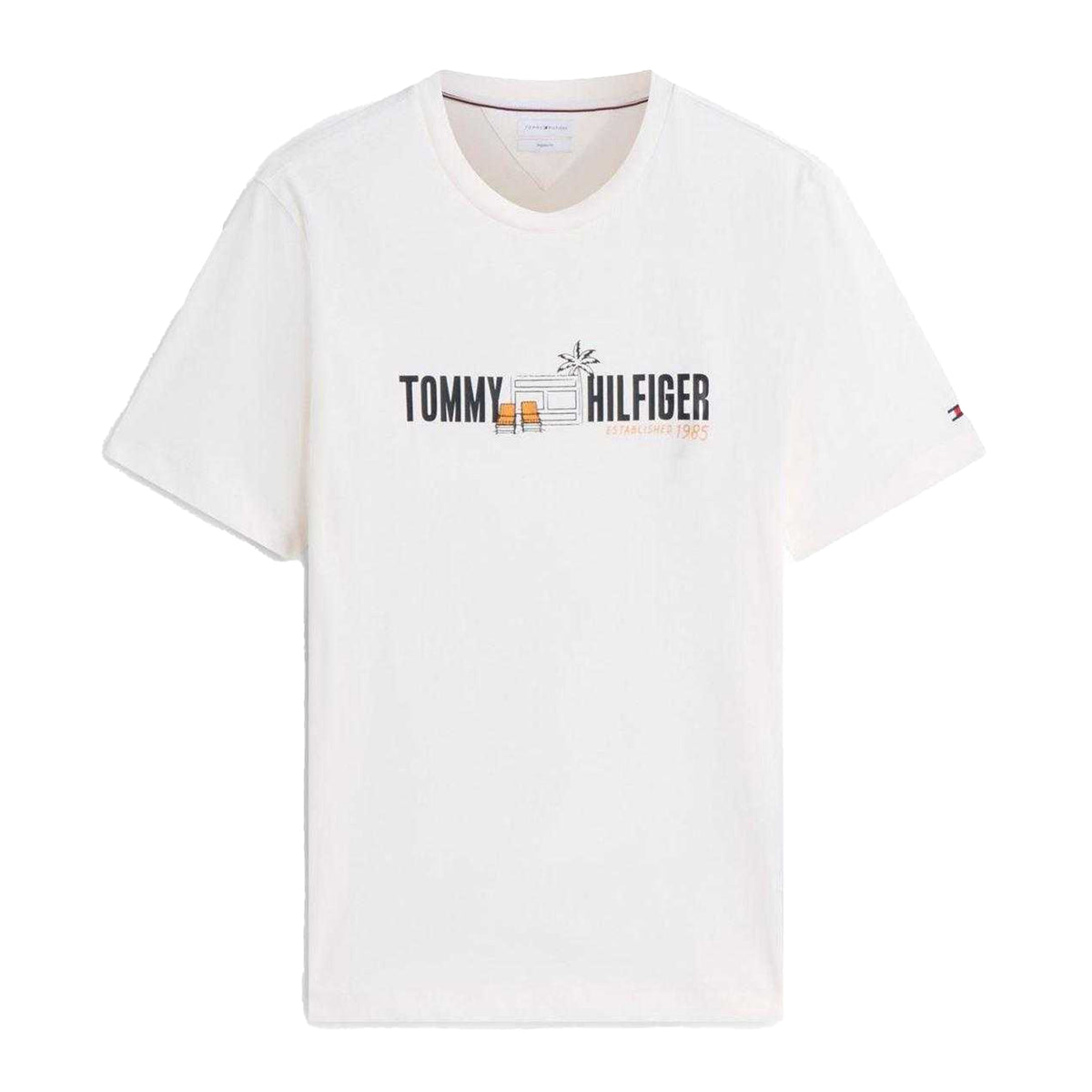 Ivory - Front - Tommy Hilfiger Mens Summer Chest Print Regular T-Shirt