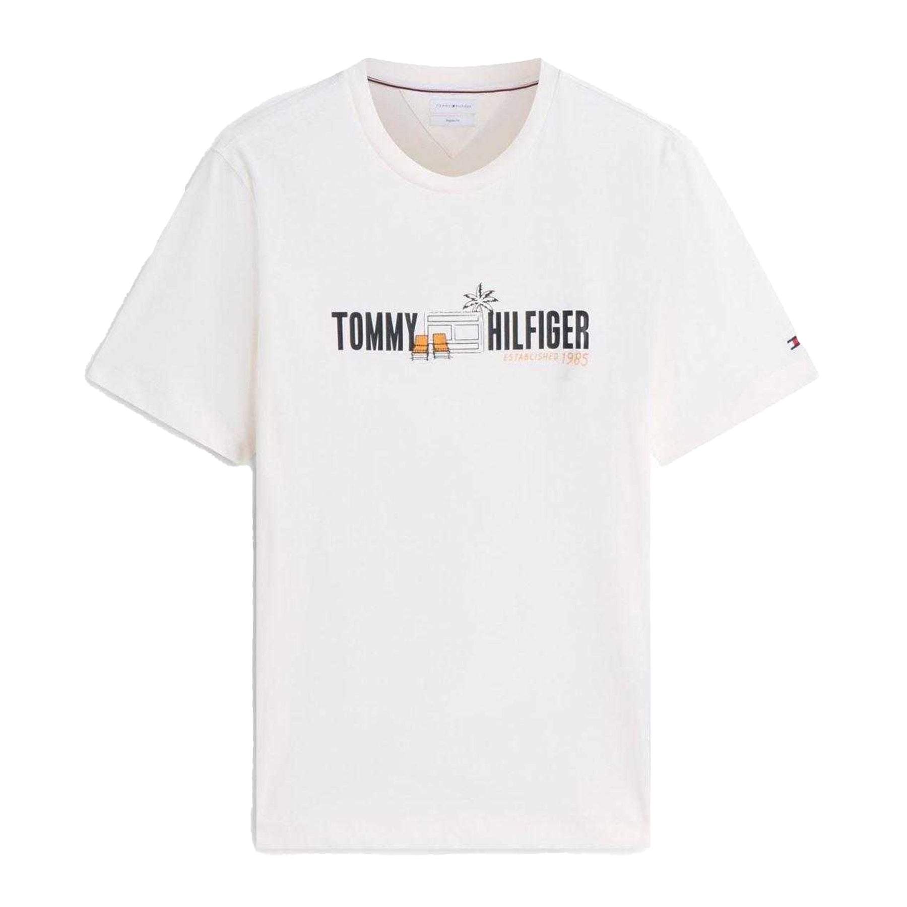 Ivory - Front - Tommy Hilfiger Mens Summer Chest Print Regular T-Shirt