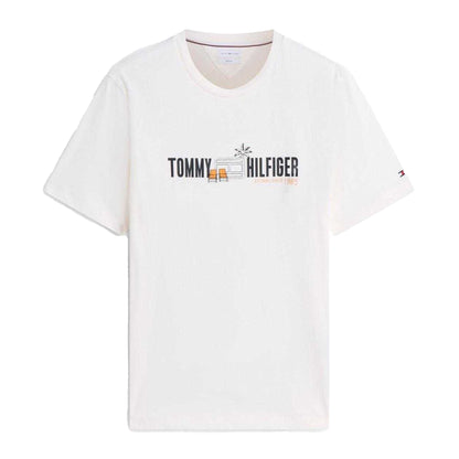 Ivory - Front - Tommy Hilfiger Mens Summer Chest Print Regular T-Shirt