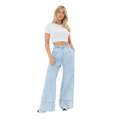 Light Wash - Lifestyle - I Saw It First Womens-Ladies Palazzo Relaxed Fit Joggers