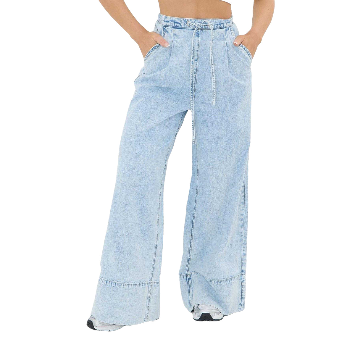 Light Wash - Front - I Saw It First Womens-Ladies Palazzo Relaxed Fit Joggers