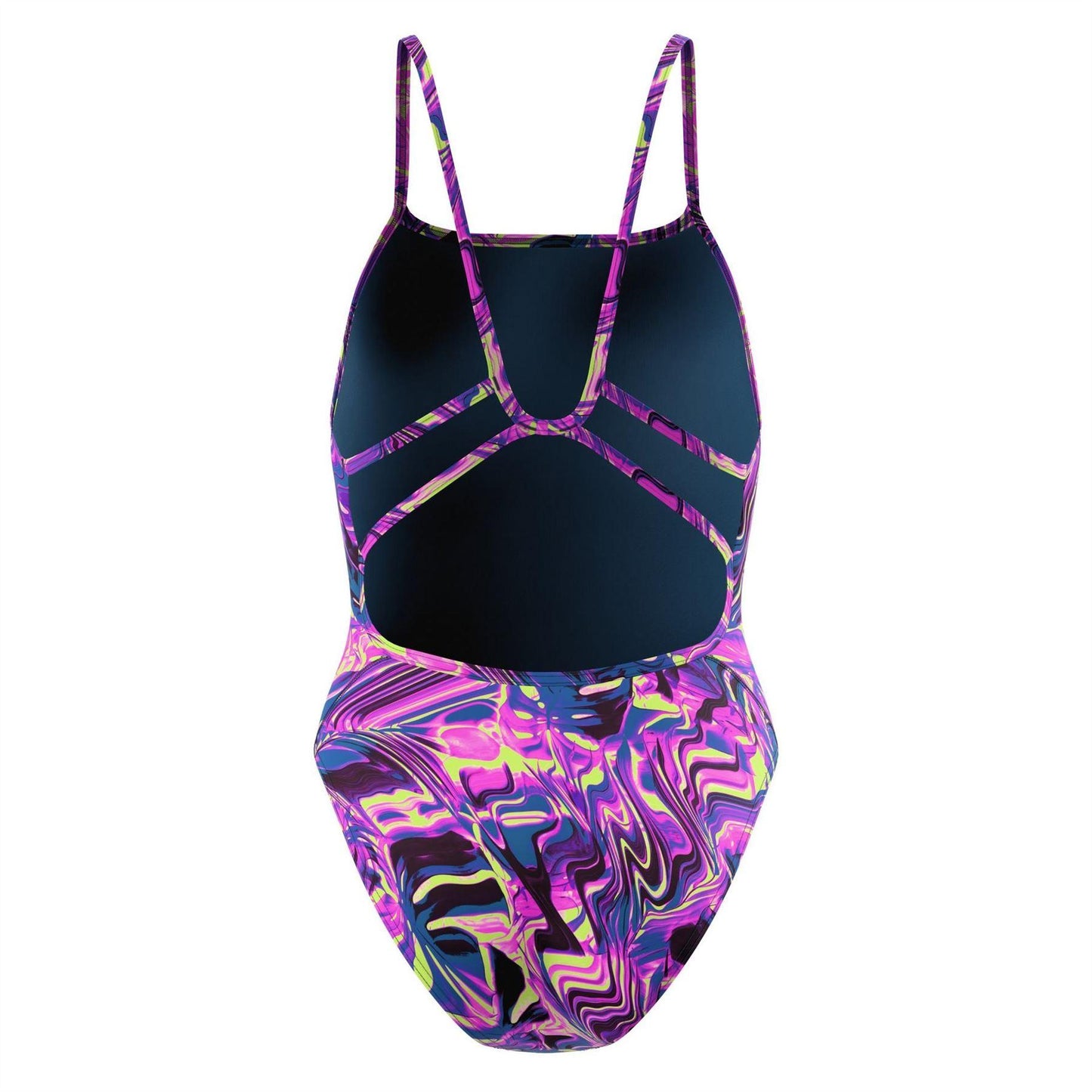 Pink - Back - Speedo Womens-Ladies Marble Swirl Webbed Strap One Piece Swimsuit