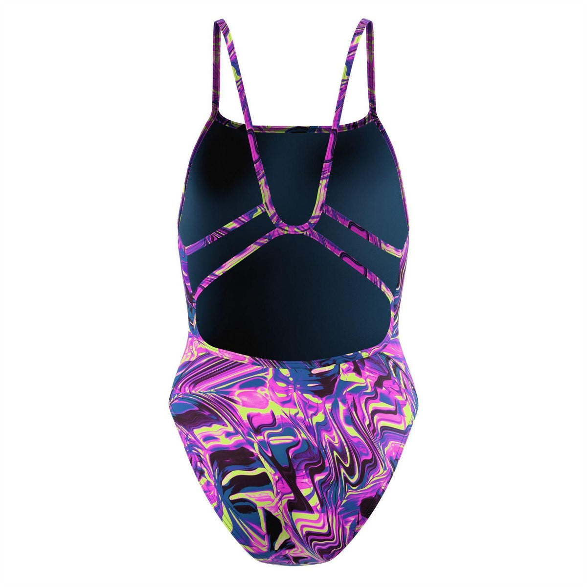 Pink - Back - Speedo Womens-Ladies Marble Swirl Webbed Strap One Piece Swimsuit