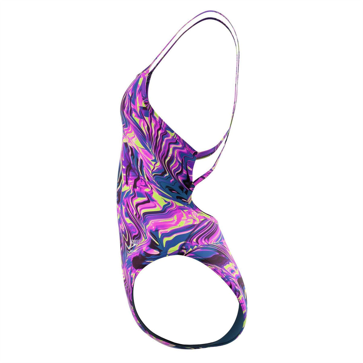 Pink - Side - Speedo Womens-Ladies Marble Swirl Webbed Strap One Piece Swimsuit