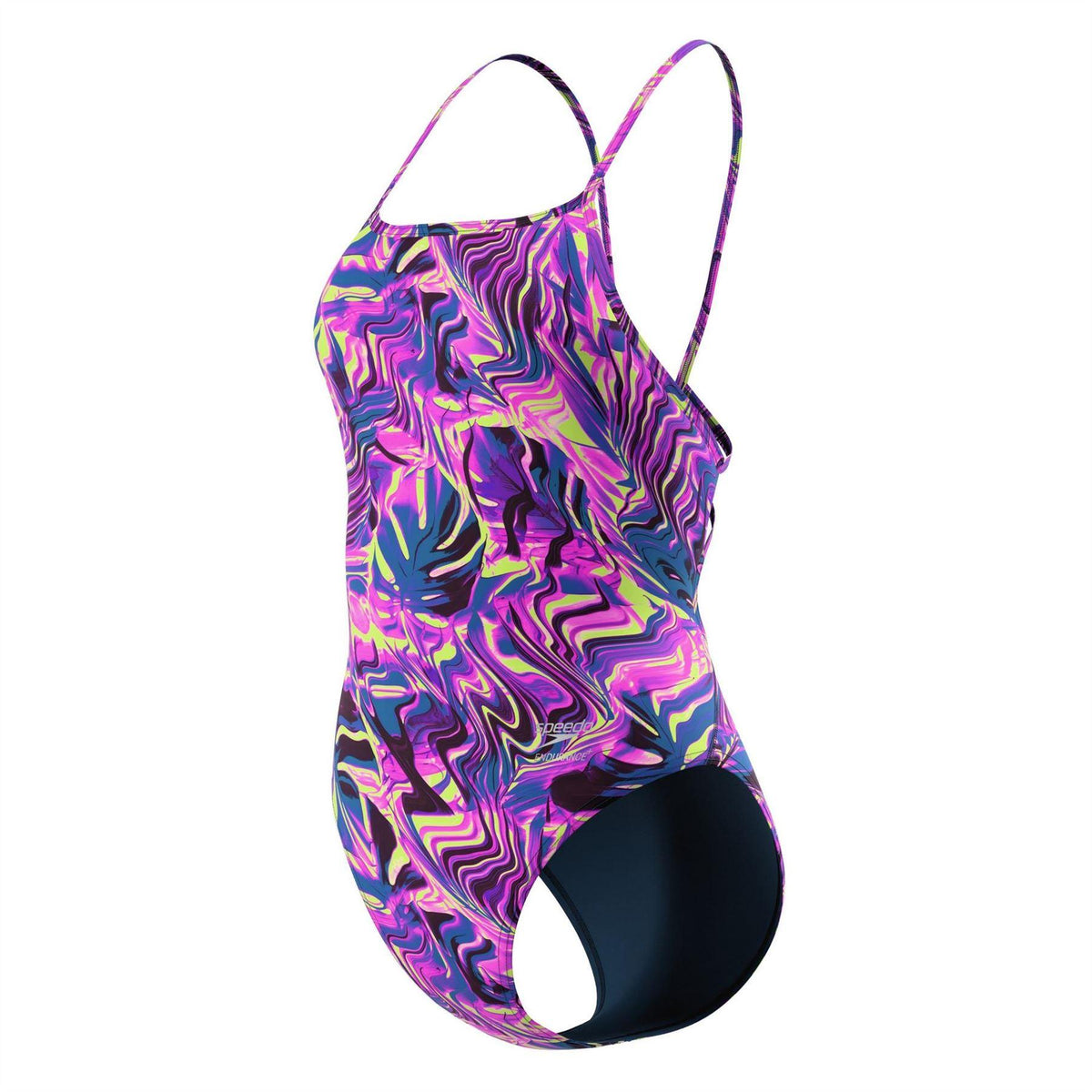 Pink - Front - Speedo Womens-Ladies Marble Swirl Webbed Strap One Piece Swimsuit