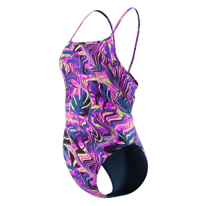 Pink - Front - Speedo Womens-Ladies Marble Swirl Webbed Strap One Piece Swimsuit