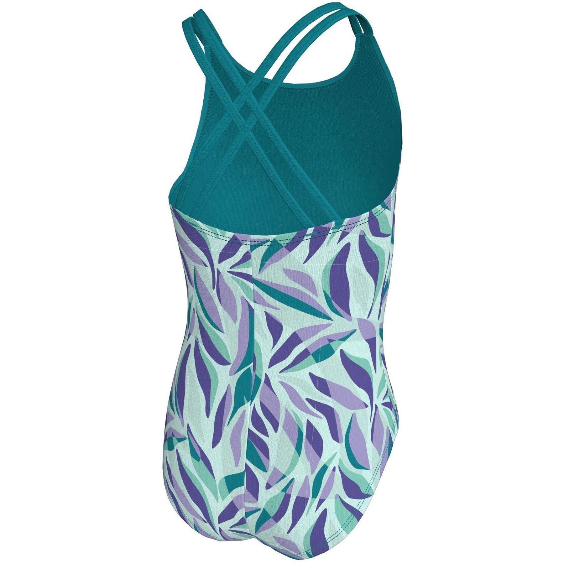 Blue - Back - Nike Girls Leaf Print One Piece Swimsuit