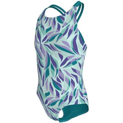Blue - Side - Nike Girls Leaf Print One Piece Swimsuit