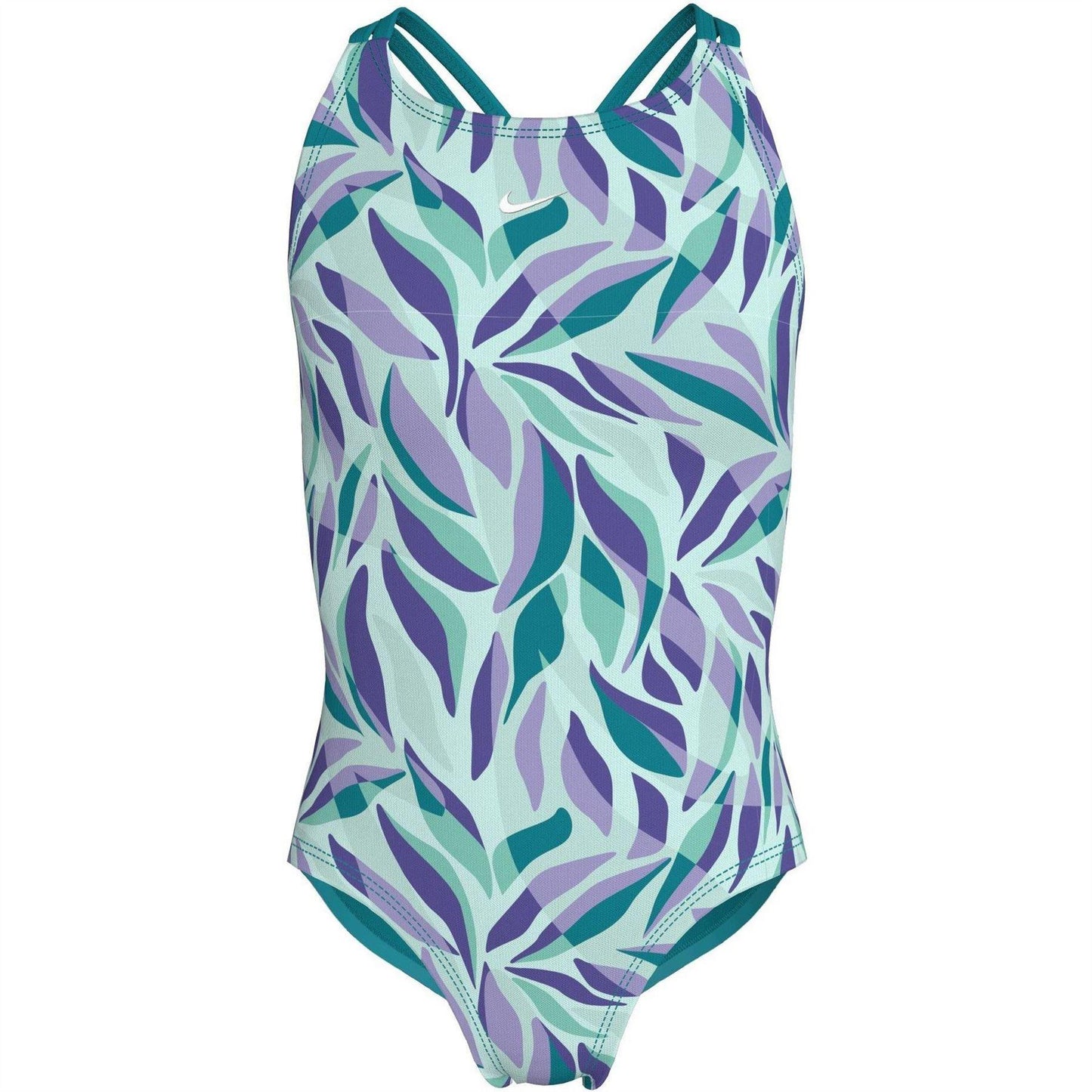 Blue - Front - Nike Girls Leaf Print One Piece Swimsuit