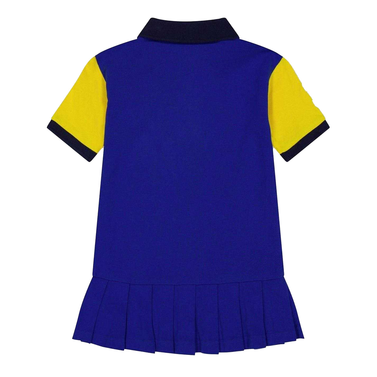 Blue Sapphire - Back - Ralph Lauren Girls Logo Polo Neck Regular Mini Shirt Dress